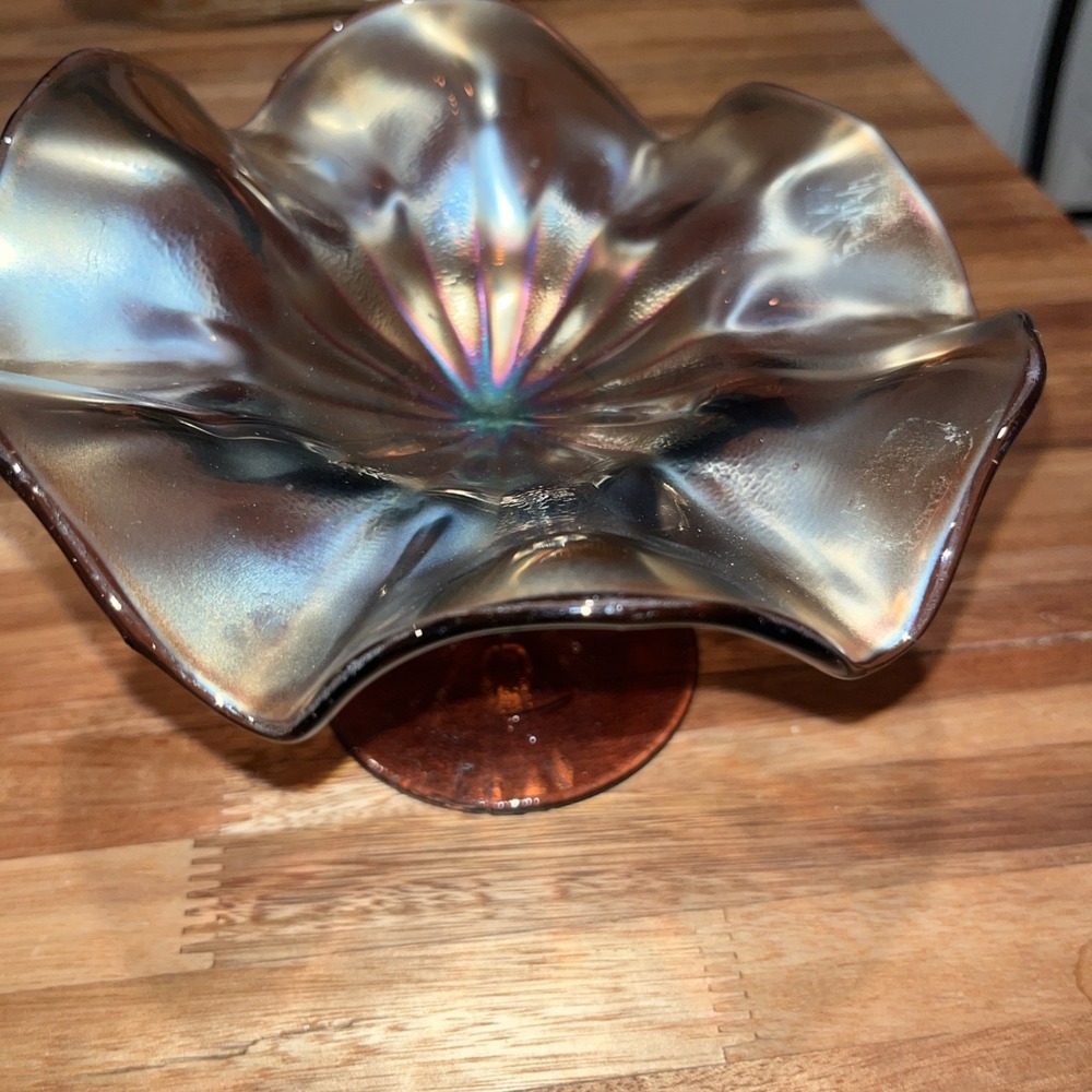 Vintage Fenton Carnival‎ Glass Ruffled Bowl Iridescent Golden Bronze